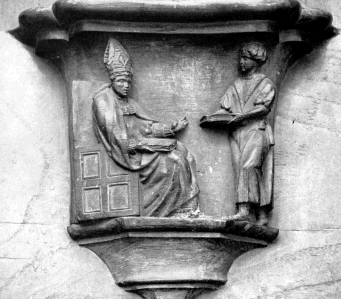 Agostino scrive libri, lettere e trattati, particolare dal Coro della chiesa di santa Gertrude a Lovanio