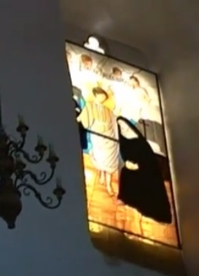 La vetrata con Agostino fanciullo e sua madre Monica nella chiesa agostiniana di Atotonilco