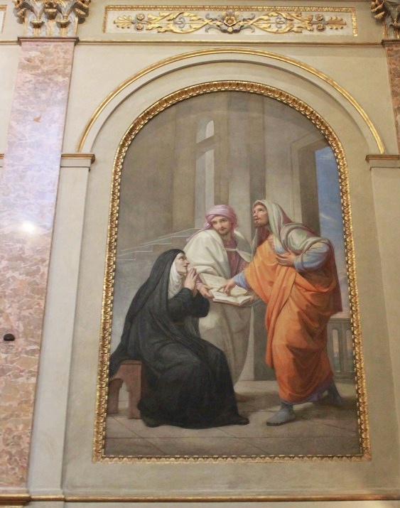 Alipio ed Agostino annunciano la propria la propria conversione a Monica: dipinto nella chiesa di sant'Agostino a Roma