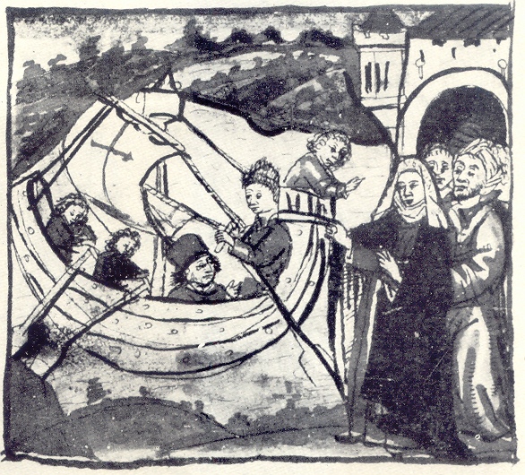 Agostino si imbarca per Roma, immagine tratta dalla Vita sancti Augustini
