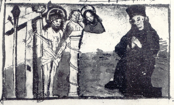 Agostino medita sulle sofferenze di Cristo in Croce, immagine tratta dalla Vita sancti Augustini