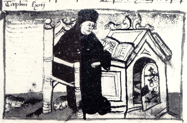 Agostino scrive libri e lettere a gloria della Chiesa, immagine tratta dalla Vita sancti Augustini
