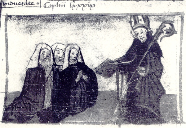 Agostino consegna la regola alle vedove, immagine tratta dalla Vita sancti Augustini