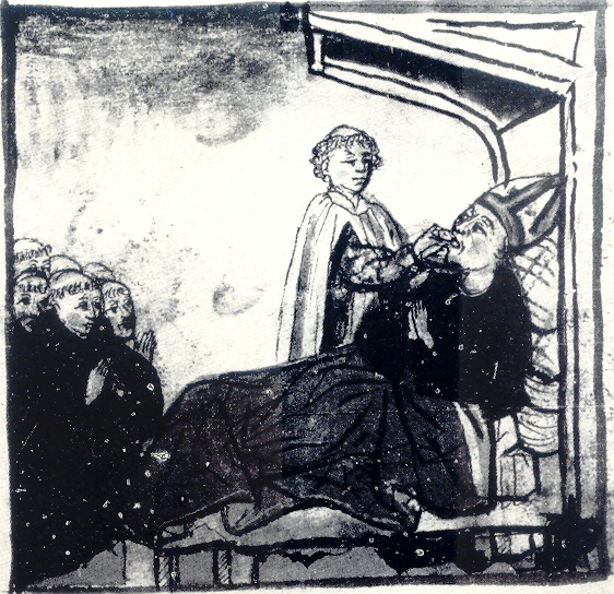 Agostino riceve la comunione, immagine tratta dalla Vita sancti Augustini