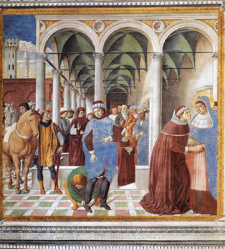 Agostino arriva a Milano: dal ciclo di affreschi di Benozzo Gozzoli nella chiesa di sant'Agostino a San Gimignano