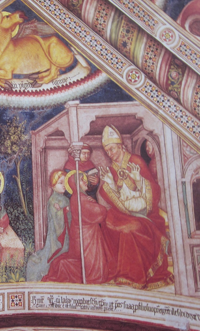 Monica consolata da un vescovo: affresco di Ottaviano nelli a Gubbio