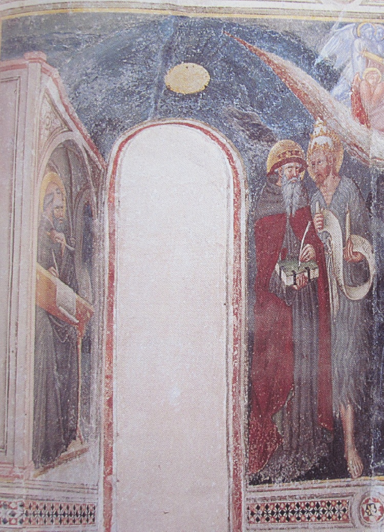 Agostino vede in sogno San Gerolamo e il Battista: affresco di Ottaviano nelli a Gubbio