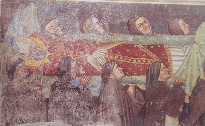 Traslazione delle sue reliquie a Pavia: affresco di Ottaviano nelli a Gubbio