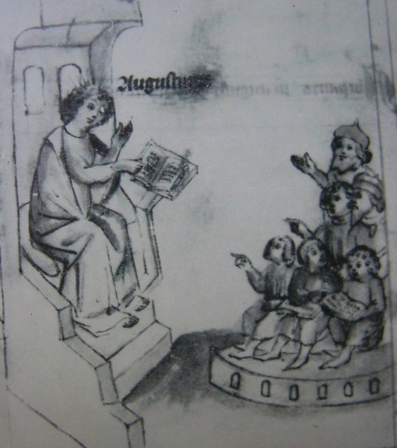 Agostino insegna a Tagaste, immagine tratta dalla Historia Augustini