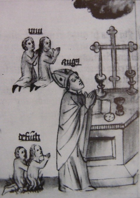 Agostino prega per i vivi e per  i morti, immagine tratta dalla Historia Augustini