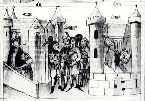 Agostino revisiona le sue opere, immagine tratta dalla Historia Augustini
