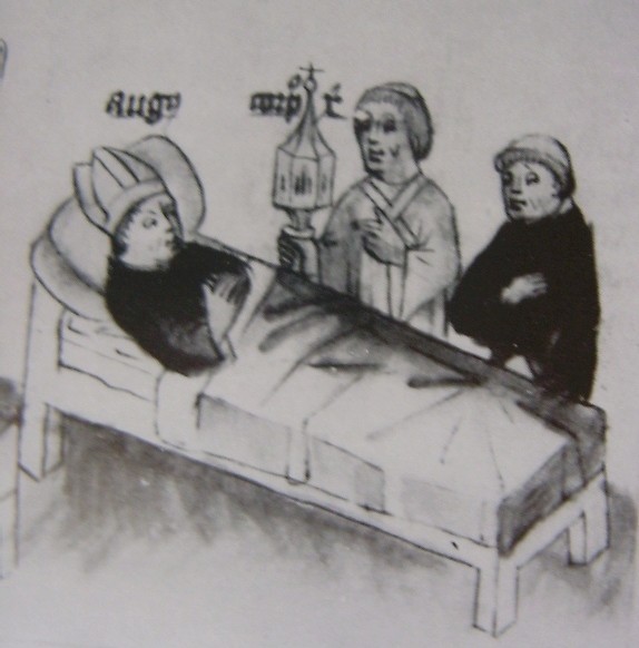 Agostino riceve la comunione, immagine tratta dalla Historia Augustini