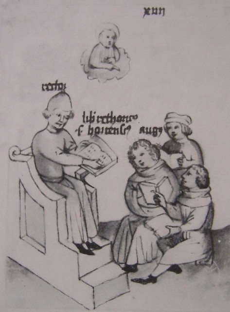 Agostino legge l'Hortensius di Cicerone, immagine tratta dalla Historia Augustini