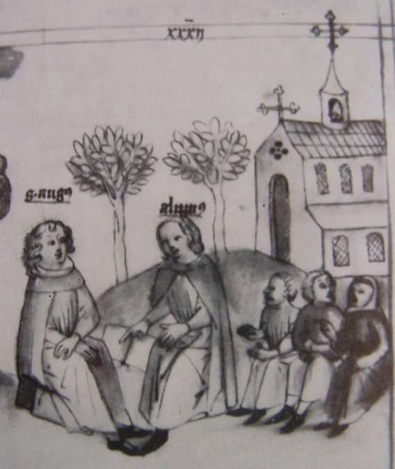 Agostino, Alipio e i giovani servitori di Dio, immagine tratta dalla Historia Augustini