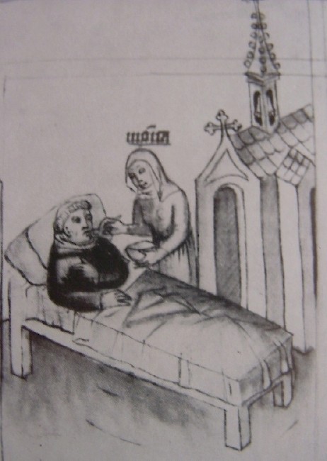 Monica accudisce i monaci come propri figli, immagine tratta dalla Historia Augustini
