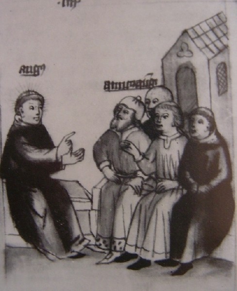 Agostino predica a Ippona a un ricco, immagine tratta dalla Historia Augustini