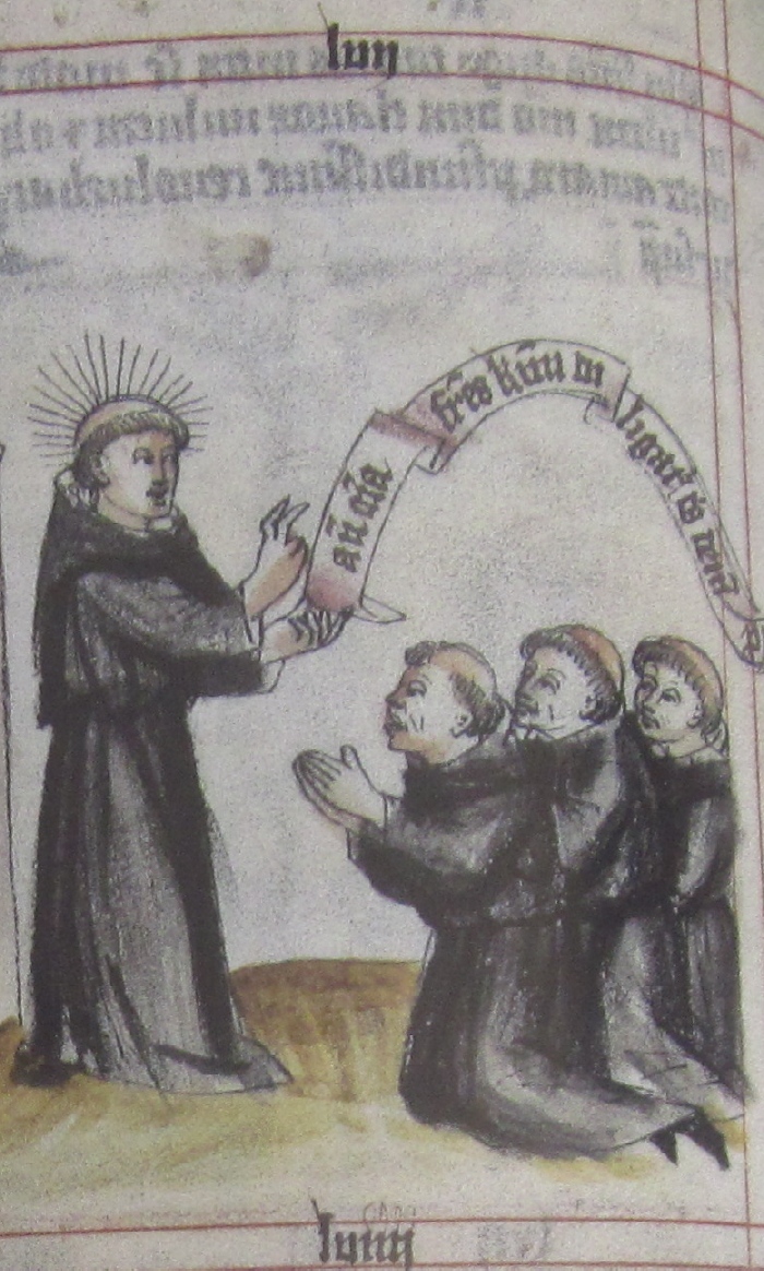 Agostino d la sua Regola ai frati, immagine tratta dalla Historia Augustini