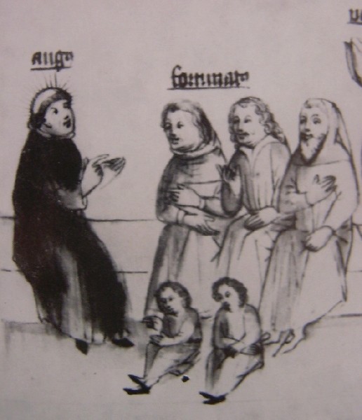 Agostino discute con Fortunato manicheo, immagine tratta dalla Historia Augustini