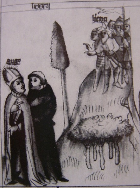 Eretici Circoncellioni cercano di uccidere Agostino, immagine tratta dalla Historia Augustini