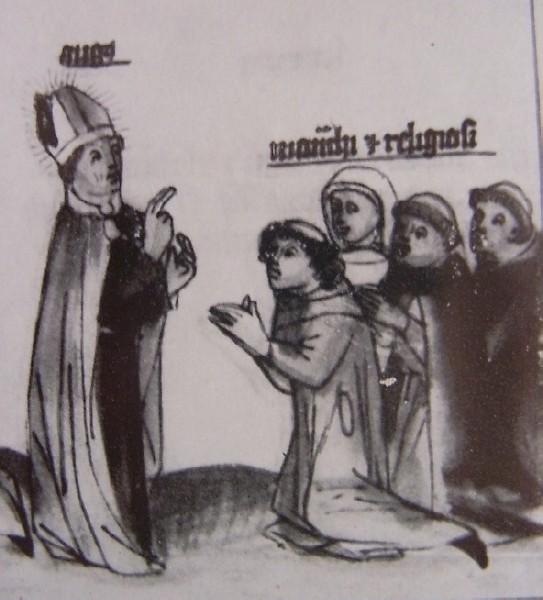Dona una Regola ai monaci e religiosi, immagine tratta dalla Historia Augustini