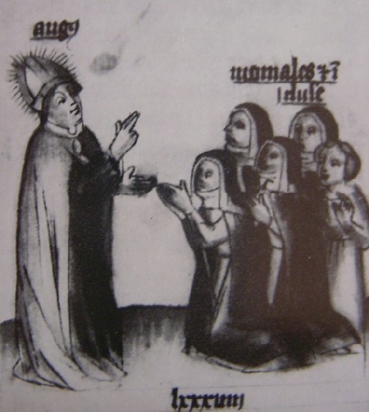 Agostino consegna la regola alle monache e alle claustrali, immagine tratta dalla Historia Augustini