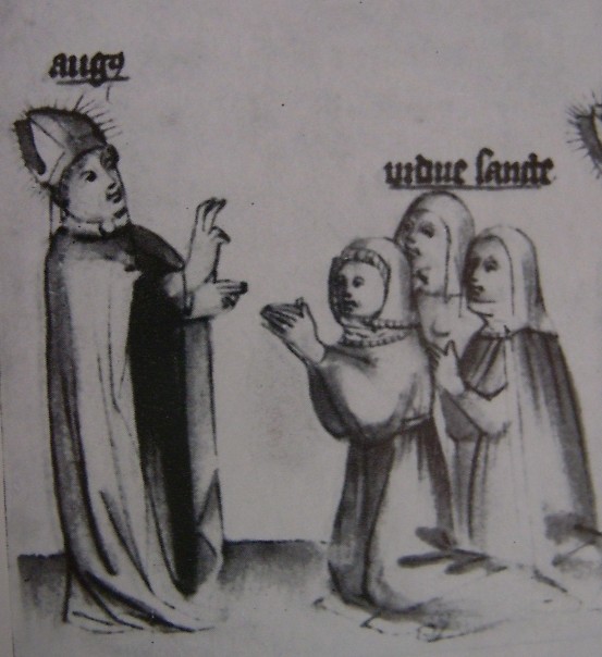 Agostino consegna la regola alle vedove, immagine tratta dalla Historia Augustini