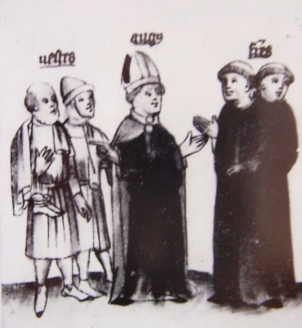 Agostino provvede ai bisogni dei monaci eremiti, immagine tratta dalla Historia Augustini