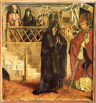 Sogno di Monica Monica colloquia con un vescovo, nel pannello del Maestro di Uttenheim nel convento di Novacella
