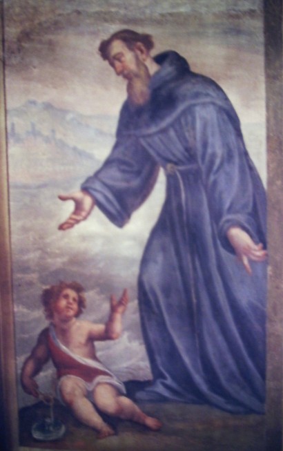 Agostino incontra il Bambin Ges in riva al mare, particolare della cappella Bontempi con il ciclo di affreschi del Fiammenghino
