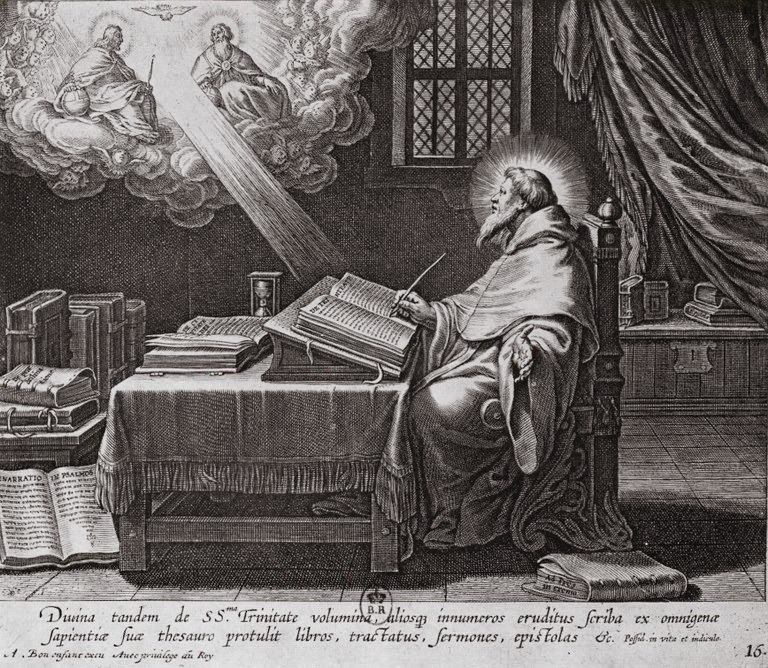 Agostino  rapito davanti alla Trinit, dalla stampa di Bolswert pubblicata a Parigi nel 1624