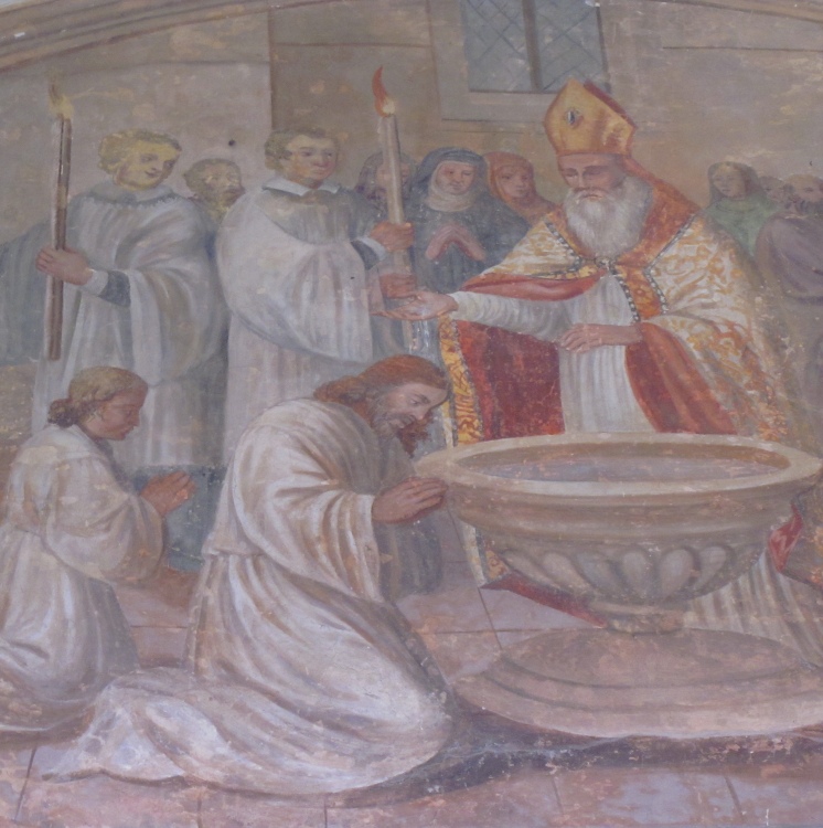 Particolare del battesimo di sant'Agostino a Milano