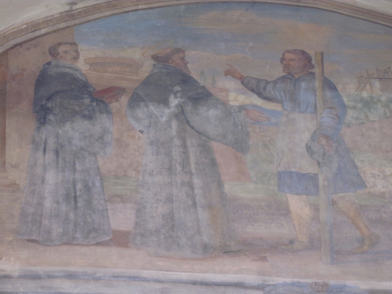 Agostino costruisce monasteri in Africa, lunetta nel chiostro del convento agostiniano di Cortona