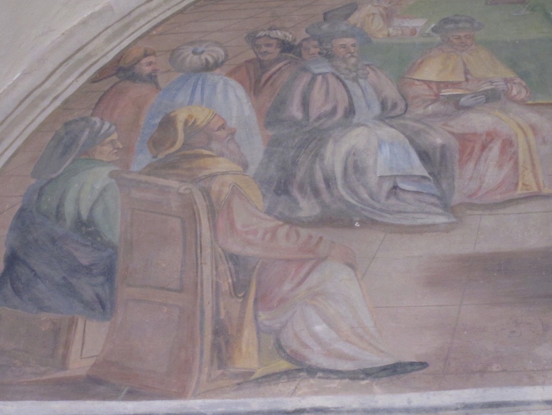 Agostino confuta Fortunato spiegando il simbolo della fede cattolica. Lunetta nel chiostro del convento agostiniano di Cortona