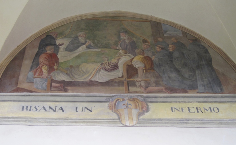 Agostino alla fine della sua vita guarisce un ammalato, lunetta del chiostro del convento agostiniano di Cortona