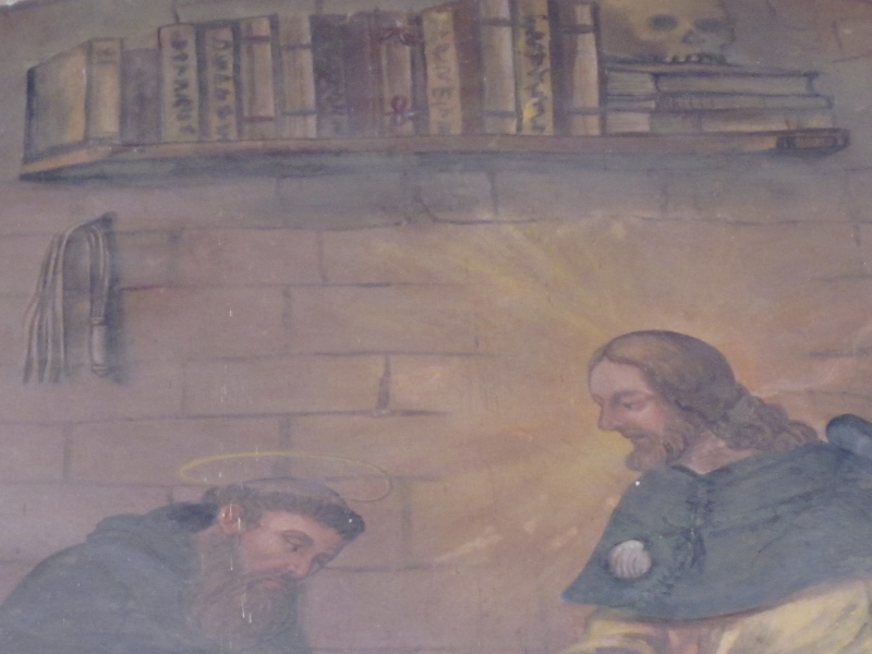 Agostino lava i piedi al Cristo pellegrino, lunetta nel chiostro del convento agostiniano di Cortona