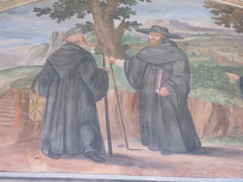 Agostino in visita agli eremiti del monte Pisano lunetta nel chiostro del convento agostiniano di Cortona