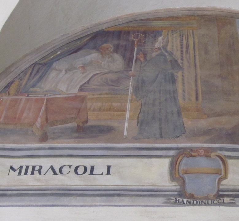Agostino morto guarisce un priore, lunetta nel chiostro del convento agostiniano di Cortona