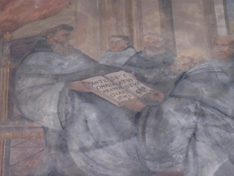 Agostino consegna la regola ai suoi monaci, lunetta nel chiostro del convento agostiniano di Cortona