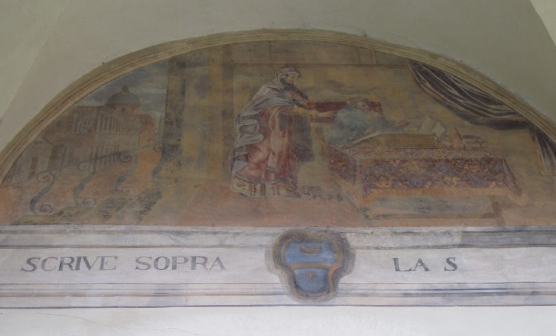 Agostino scrive nel suo studio, lunetta nel chiostro del convento agostiniano di Cortona