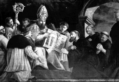 Agostino d la Regola ai monaci in una tela di Stramot a Diest