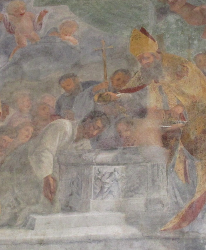 Particolare della scena del battesimo di sant'Agostino