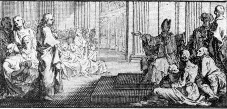 Agostino ascolta le prediche di Ambrogio, immagine dalla stampa di Jean Mariette