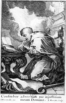 Agostino rivolge a Dio la sua confessione, immagine dalla stampa di Jean Mariette