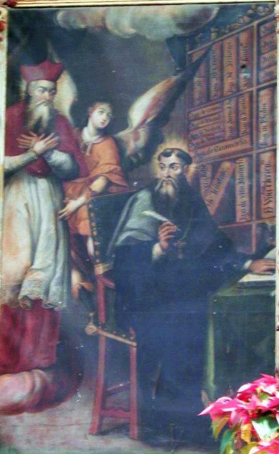 Agostino sogna san Gerolamo nel retablo sull'altare maggiore della chiesa di sant'Agostino a Oaxaca in Messico