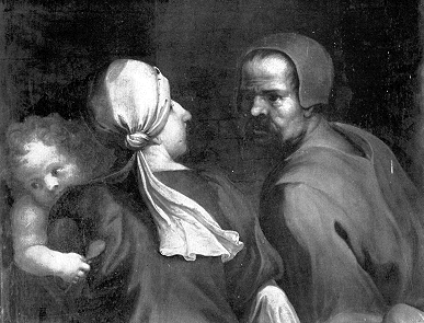 Dei poveri accorrono verso Agostino nella Tavola dipinta da Martinus Pepijn per la Cappella dell'Ospedale di Santa Elisabetta ad Anversa