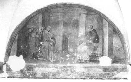 Monica consolata da un vescovo, affresco di Adolfo Petrazzi nel Chiostro del convento di S. Agostino e Pietrasanta