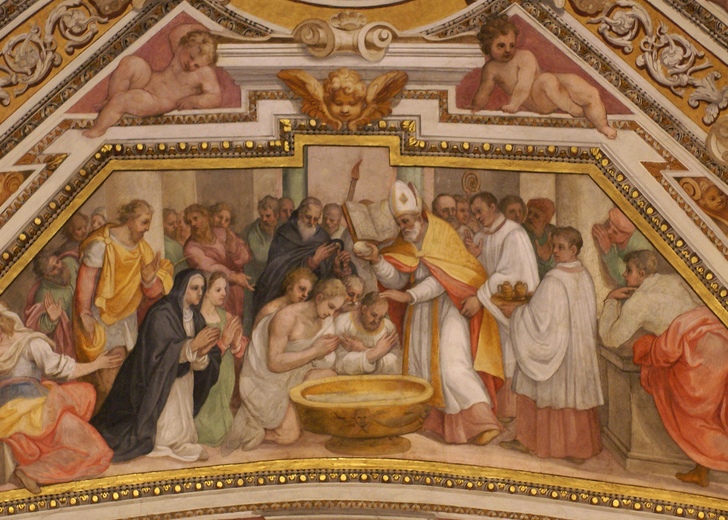 Battesimo di Agostino: particolare degli affreschi di Ricci nella Cappella di S. Monica