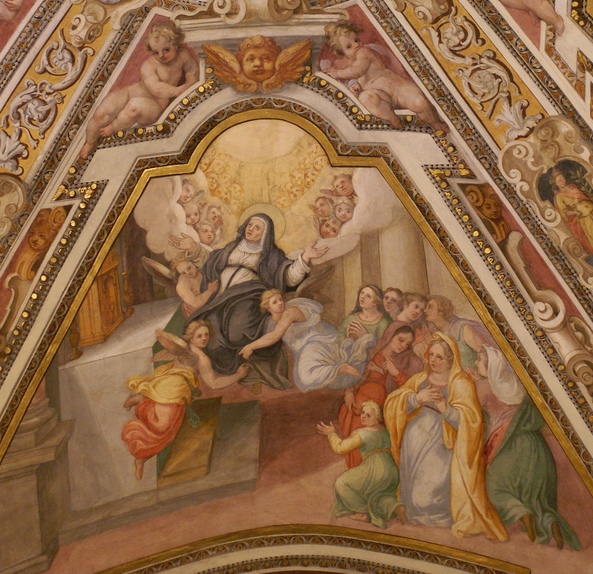 La Madonna della Cintura: particolare degli affreschi di Ricci nella Cappella di S. Monica