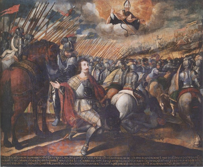 Agostino appare in visione a Francesco Gonzaga duca di Mantova in pericolo, opera di Miguel de Santiago nel convento agostiniano di Quito