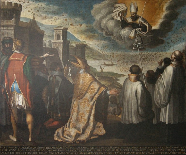 Agostino libera Toledo dal flagello della cavallette, opera di Miguel de Santiago nel convento agostiniano di Quito